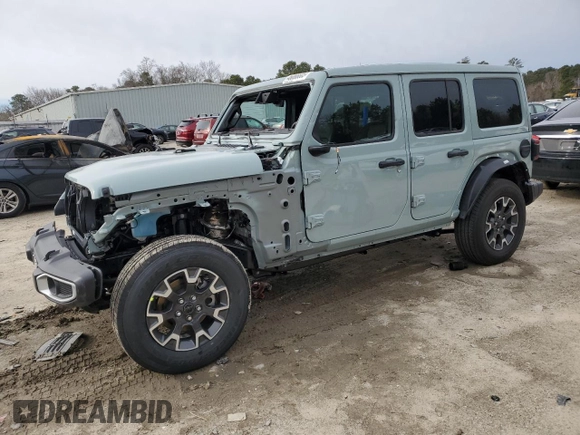 2024 Jeep Wrangler Sahara with VIN 1C4PJXENXRW153777, listed as a Copart auction lot 46066605 with 16,707 mi miles and Salvage Title. Bid and sale history available at DreamBid. Image 1.