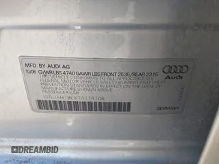 2007 Audi A4 with VIN WAUAH78EX7A114708, listed as a IAAI auction lot 41981163 with 163,508 mi miles and . Bid and sale history available at DreamBid. Image 9.