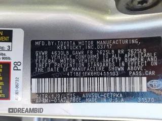 2017 Toyota Camry XLE z VIN 4T1BF1FK6HU411103, wystawiony jako IAAI lot #42233170 z przebiegiem 125 740 mil mil oraz . Historia ofert i sprzedaży dostępna na DreamBid. Obrazek 9.