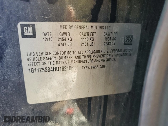2017 Chevrolet Impala LS with VIN 1G11Z5S34HU182166, listed as a Copart auction lot 85989794 with 174,865 mi miles and Salvage Title. Bid and sale history available at DreamBid. Image 12.