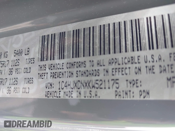 2019 Jeep Wrangler Unlimited Sport S с VIN 1C4HJXDNXKW521175, выставлен на аукционе IAAI как лот 41902053 с пробегом 56 184 миль миль и . История ставок и продаж доступна на DreamBid. Изображение 9.