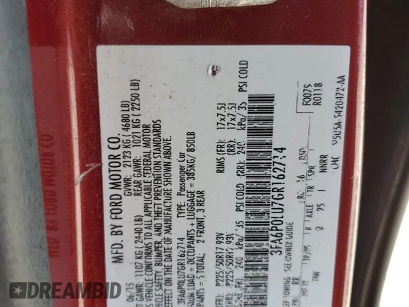 2016 Ford Fusion SE Hybrid with VIN 3FA6P0LU7GR162714, listed as a Copart auction lot 57532635 with 151,633 mi miles and Salvage title. Bid and sale history available at DreamBid. Image 12.