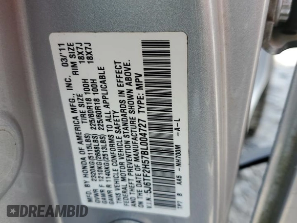 2011 Honda Crosstour EX-L z VIN 5J6TF2H57BL004727, wystawiony jako Copart lot #55180075 z przebiegiem 252 653 mil mil oraz Szkoda całkowita • Salvage title. Historia ofert i sprzedaży dostępna na DreamBid. Obrazek 13.