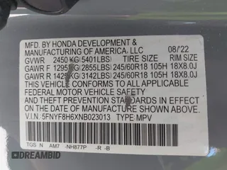 2022 Honda Passport TrailSport with VIN 5FNYF8H6XNB023013, listed as a IAAI auction lot 42274071 with 31,471 mi miles and . Bid and sale history available at DreamBid. Image 9.