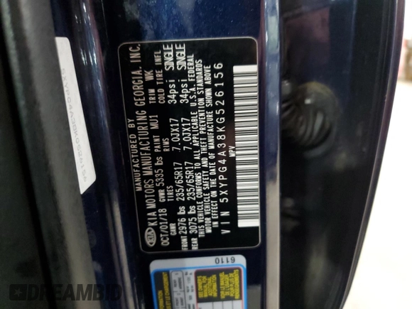2019 Kia Sorento LX z VIN 5XYPG4A38KG526156, wystawiony jako Copart lot #57728315 z przebiegiem 170 714 mil mil oraz Nie do naprawy • Non repairable. Historia ofert i sprzedaży dostępna na DreamBid. Obrazek 14.