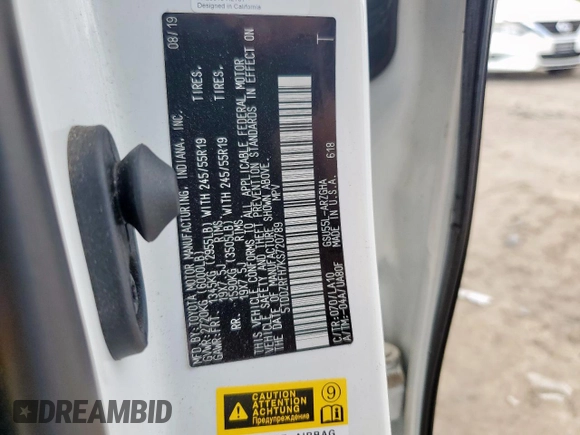 2019 Toyota Highlander Limited с VIN 5TDDZRFH7KS720789, выставлен на аукционе Copart как лот 62322695 с пробегом 51 095 миль миль и Списание • Salvage title. История ставок и продаж доступна на DreamBid. Изображение 14.