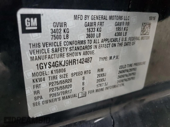 2017 Cadillac Escalade z VIN 1GYS4GKJ9HR142487, wystawiony jako Copart lot #73407214 z przebiegiem 178 710 mil mil oraz Szkoda całkowita • Salvage title. Historia ofert i sprzedaży dostępna na DreamBid. Obrazek 13.