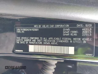 2010 Volvo S80 I6 with VIN YV1960AS1A1120661, listed as a IAAI auction lot 42052019 with 164,092 mi miles. Bid and sale history available at carsss.com. Image 9.