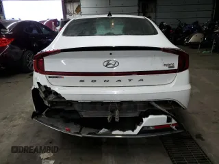 2021 Hyundai Sonata Hybrid Blue with VIN KMHL24JJ4MA021239, listed as a Copart auction lot 87680405 with 106,964 mi miles and Salvage Title. Bid and sale history available at carsss.com. Image 6.