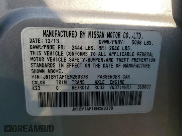 2014 Infiniti M37 with VIN JN1BY1AP1EM260378, listed as a Copart auction lot 44642135 with 133,977 mi miles and Salvage Title. Bid and sale history available at carsss.com. Image 13.