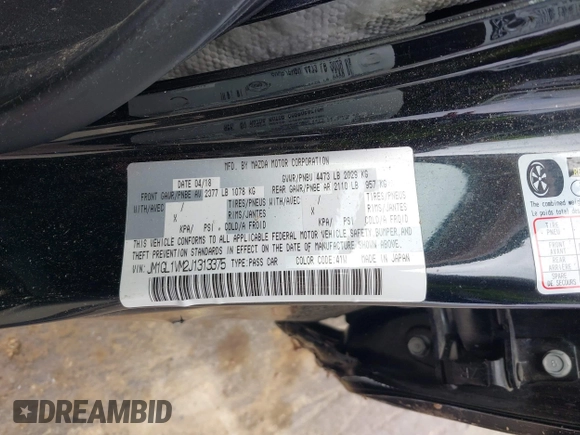 2018 Mazda 6 Touring with VIN JM1GL1VM2J1313375, listed as a IAAI auction lot 41848648 with 93,717 mi miles and . Bid and sale history available at DreamBid. Image 9.