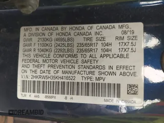 2019 Honda CR-V LX with VIN 2HKRW5H35KH416522, listed as a IAAI auction lot 41799146 with 105,530 mi miles and . Bid and sale history available at DreamBid. Image 9.