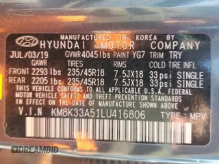 2020 Hyundai Kona Limited with VIN KM8K33A51LU416806, listed as a Copart auction lot 82025224 with 118,646 mi miles and Non Repairable. Bid and sale history available at carsss.com. Image 13.