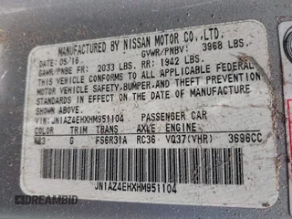 2017 Nissan 370Z with VIN JN1AZ4EHXHM951104, listed as a IAAI auction lot 41992380 with 118,356 mi miles. Bid and sale history available at carsss.com. Image 9.