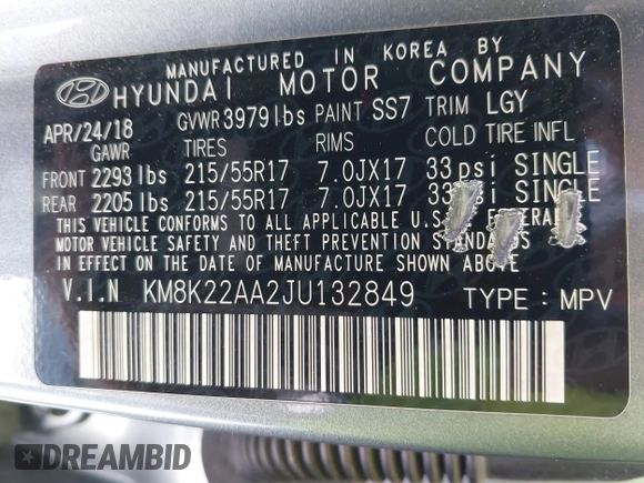 2018 Hyundai Kona SEL with VIN KM8K22AA2JU132849, listed as a IAAI auction lot 41812377 with 86,207 mi miles and . Bid and sale history available at DreamBid. Image 9.