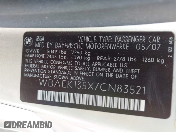 2007 BMW 6 Series 650i z VIN WBAEK135X7CN83521, wystawiony jako IAAI lot #42078828 z przebiegiem 55 444 mil mil oraz . Historia ofert i sprzedaży dostępna na DreamBid. Obrazek 9.