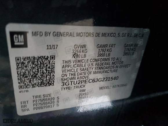 2018 GMC Sierra 1500 Denali with VIN 3GTU2PEC6JG231540, listed as a Copart auction lot 87254784 with 119,820 mi miles and Salvage Title. Bid and sale history available at carsss.com. Image 12.