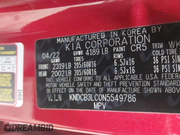 2022 Kia Niro LXS with VIN KNDCB3LC0N5549786, listed as a IAAI auction lot 41878530 with 25,295 mi miles. Bid and sale history available at carsss.com. Image 9.