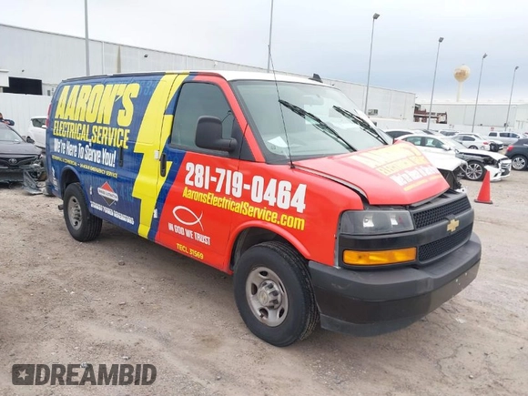 2023 Chevrolet Express Cargo with VIN 1GCWGAFP3P1219054, listed as a IAAI auction lot 41615581 with 36,622 mi miles and . Bid and sale history available at DreamBid. Image 1.