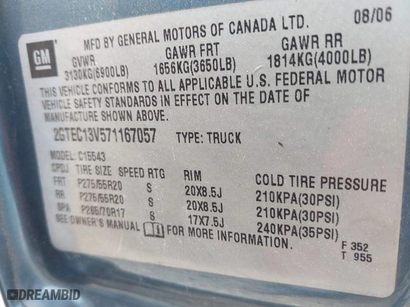 2007 GMC Sierra 1500 Classic SL with VIN 2GTEC13V571167057, listed as a IAAI auction lot 41751150 with 1,911,650 mi miles. Bid and sale history available at carsss.com. Image 9.