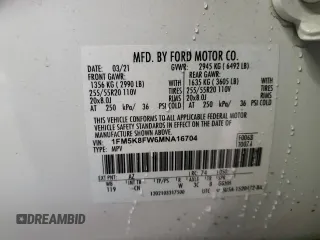 2021 Ford Explorer Limited with VIN 1FM5K8FW6MNA16704, listed as a Copart auction lot 46194205 with 33,815 mi miles and Salvage Title. Bid and sale history available at carsss.com. Image 14.