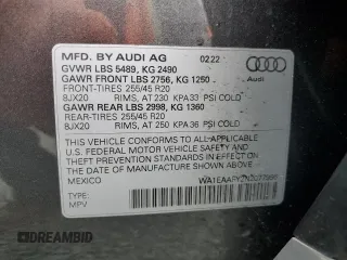 2022 Audi Q5 S line Premium Plus with VIN WA1EAAFY2N2077996, listed as a Copart auction lot 59636295 with 41,587 mi miles and Salvage title. Bid and sale history available at DreamBid. Image 13.