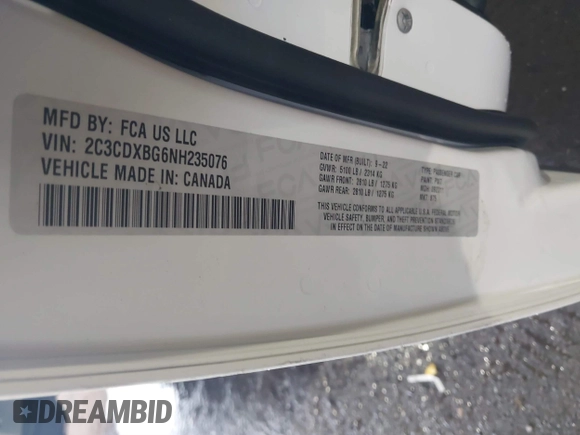 2022 Dodge Charger SXT with VIN 2C3CDXBG6NH235076, listed as a IAAI auction lot 40017954 with 38,444 mi miles and . Bid and sale history available at DreamBid. Image 9.