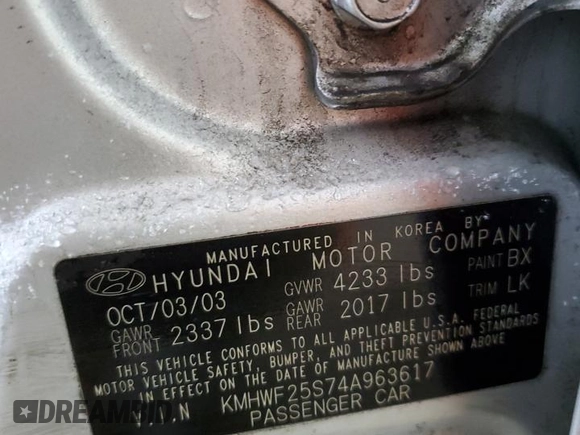 2004 Hyundai Sonata with VIN KMHWF25S74A963617, listed as a Copart auction lot 45172425 with 76,855 mi miles and Salvage Title. Bid and sale history available at carsss.com. Image 12.