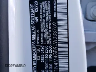 2020 Mercedes-Benz GLB with VIN W1N4M4GB9LW033769, listed as a Copart auction lot 65752892 with 51,326 mi miles. Bid and sale history available at carsss.com. Image 10.