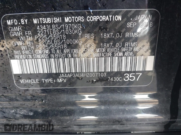 2017 Mitsubishi Outlander ES z VIN JA4AP3AU4HZ007103, wystawiony jako IAAI lot #42129563 z przebiegiem 113 554 mil mil oraz . Historia ofert i sprzedaży dostępna na DreamBid. Obrazek 9.