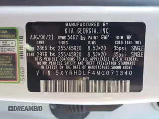 2021 Kia Sorento EX with VIN 5XYRHDLF4MG071340, listed as a Copart auction lot 75866114 with 75,471 mi miles and Non Repairable. Bid and sale history available at carsss.com. Image 14.