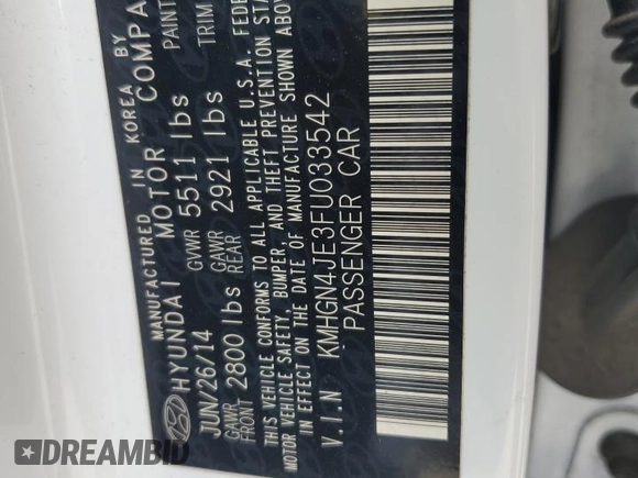2015 Hyundai Genesis 3.8L with VIN KMHGN4JE3FU033542, listed as a Copart auction lot 70223024 with 137,834 mi miles and Salvage Title. Bid and sale history available at carsss.com. Image 15.