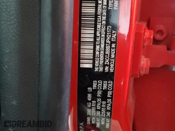 2018 Jeep Renegade Altitude with VIN ZACCJBBB7JPH21173, listed as a Copart auction lot 46781825 with 105,067 mi miles and Salvage title. Bid and sale history available at DreamBid. Image 15.