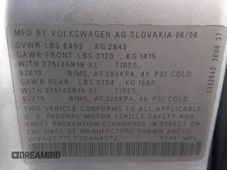 2007 Volkswagen Touareg V6 with VIN WVGZE77L77D004272, listed as a Copart auction lot 83291304 with 151,302 mi miles and Non Repairable. Bid and sale history available at DreamBid. Image 12.