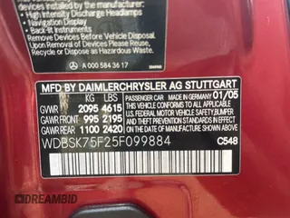 2005 Mercedes-Benz SL 500 with VIN WDBSK75F25F099884, listed as a Copart auction lot 55681775 with 74,756 mi miles and Clean Title. Bid and sale history available at DreamBid. Image 10.