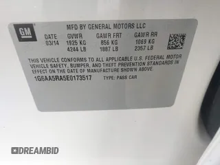 2014 Cadillac ATS Standard RWD with VIN 1G6AA5RA5E0173517, listed as a IAAI auction lot 42540181 with 73,732 mi miles and . Bid and sale history available at DreamBid. Image 9.