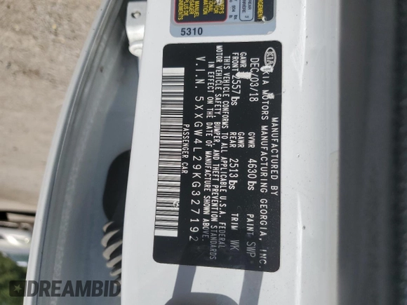2019 Kia Optima SX with VIN 5XXGW4L29KG327192, listed as a Copart auction lot 52411425 with 109,785 mi miles and Salvage title. Bid and sale history available at DreamBid. Image 14.