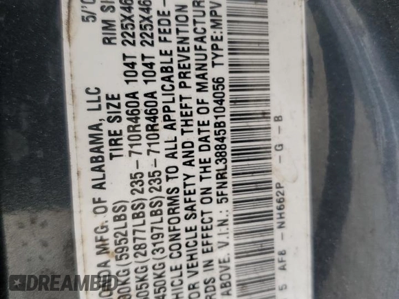 2005 Honda Odyssey TOURING with VIN 5FNRL38845B104056, listed as a Copart auction lot 47698175 with 203,076 mi miles and Salvage Title. Bid and sale history available at carsss.com. Image 14.