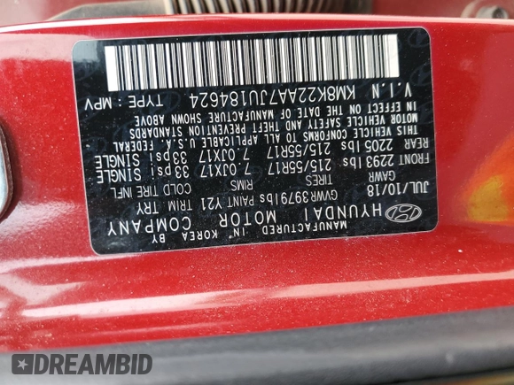 2018 Hyundai Kona SEL with VIN KM8K22AA7JU184624, listed as a Copart auction lot 53660815 with 92,932 mi miles and Salvage Title. Bid and sale history available at carsss.com. Image 13.
