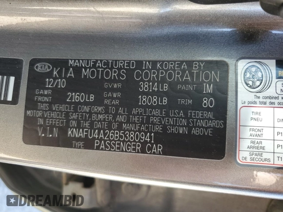 2011 Kia Forte EX with VIN KNAFU4A26B5380941, listed as a Copart auction lot 54858255 with 130,136 mi miles and Salvage Title. Bid and sale history available at carsss.com. Image 13.