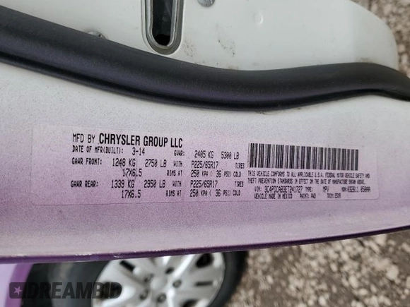 2014 Dodge Journey American Value Pkg with VIN 3C4PDCAB3ET241727, listed as a Copart auction lot 50525965 with 173,244 mi miles and Salvage Title. Bid and sale history available at carsss.com. Image 13.