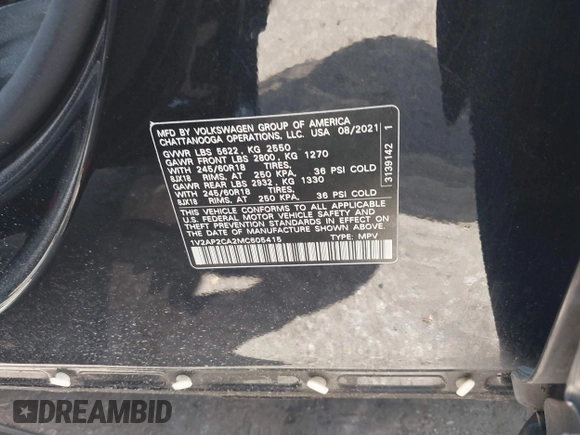 2021 Volkswagen Atlas S с VIN 1V2AP2CA2MC605415, выставлен на аукционе IAAI как лот 42175292 с пробегом 164 656 миль миль и . История ставок и продаж доступна на DreamBid. Изображение 9.