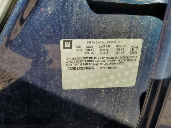 2016 Chevrolet Malibu Premier with VIN 1G1ZH5SX3GF346602, listed as a Copart auction lot 49847925 with 185,409 mi miles and Salvage Title. Bid and sale history available at DreamBid. Image 14.