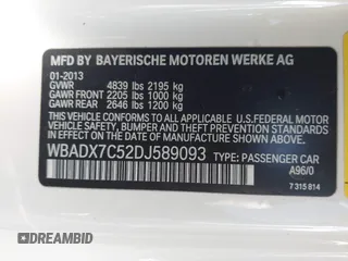 2013 BMW 3 Series 335i with VIN WBADX7C52DJ589093, listed as a IAAI auction lot 42159570 with 107,924 mi miles and . Bid and sale history available at DreamBid. Image 9.