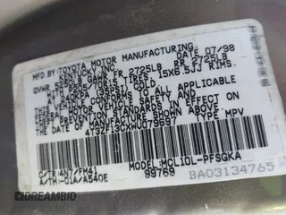 1998 Toyota Sienna LE с VIN 4T3ZF13CXWU079697, выставлен на аукционе IAAI как лот 40724757 с пробегом 203 525 миль миль и . История ставок и продаж доступна на DreamBid. Изображение 9.