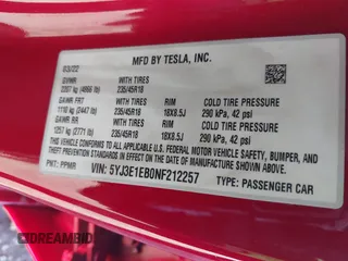 2022 Tesla Model 3 Long Range with VIN 5YJ3E1EB0NF212257, listed as a IAAI auction lot 41735989 with 28,528 mi miles and . Bid and sale history available at DreamBid. Image 9.