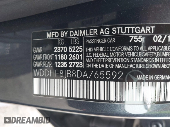 2013 Mercedes-Benz E 350 Luxury with VIN WDDHF8JB8DA765592, listed as a IAAI auction lot 42005392 with 82,994 mi miles and . Bid and sale history available at DreamBid. Image 9.