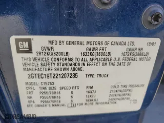 2002 GMC Sierra 1500 SLE with VIN 2GTEC19T221207285, listed as a Copart auction lot 88169715 with 255,121 mi miles and Salvage Title. Bid and sale history available at carsss.com. Image 12.