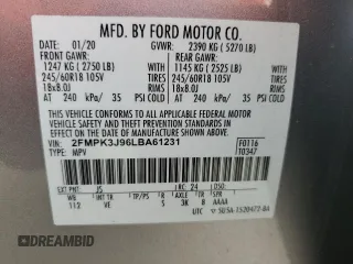2020 Ford Edge SEL with VIN 2FMPK3J96LBA61231, listed as a Copart auction lot 51021855 with Not provided miles and Non repairable. Bid and sale history available at DreamBid. Image 14.