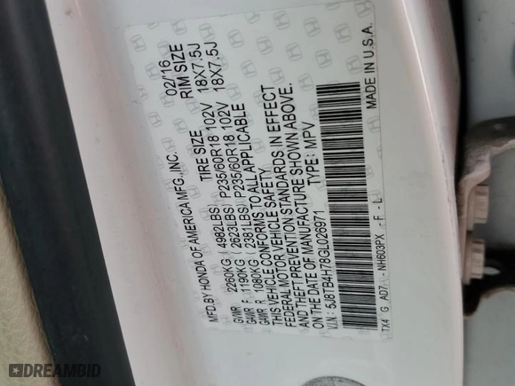 2016 Acura RDX Advance Pkg with VIN 5J8TB4H78GL026971, listed as a Copart auction lot 45993795 with 164,072 mi miles and Salvage Title. Bid and sale history available at carsss.com. Image 14.